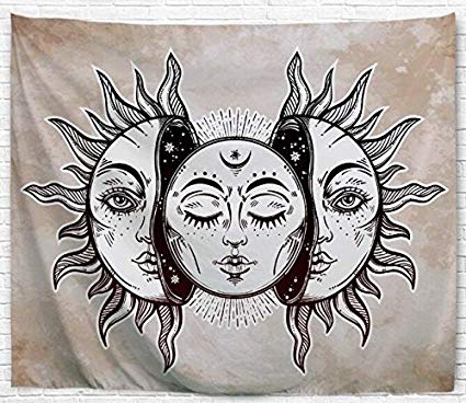 425x368 Klolkutta Psychedelic Tapestry Wall Hanging, Sleeping - Sun Face Drawing