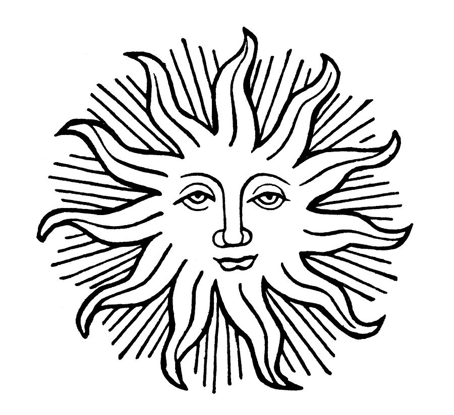 900x824 Decorative Sun Face Painting - Sun Face Drawing