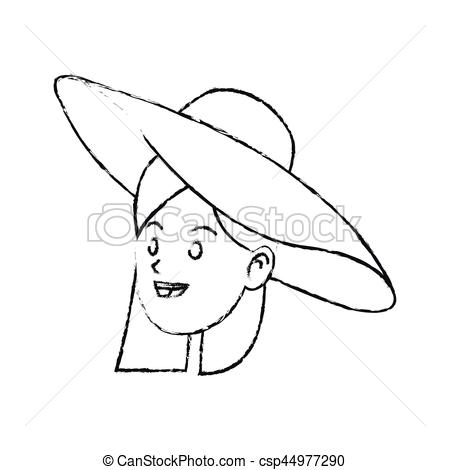 450x470 Happy Pretty Woman With Big Sun Hat Icon Image Vector - Sun Hat Drawing