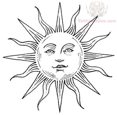 400x393 Hippie Drawings Black And White Sun Tattoo Drawing Black - Sun Line Drawing