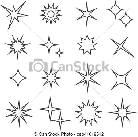 450x448 Sparkles, Twinkle Lights Line Vector Icons Linear Star Shining - Sun Line Drawing