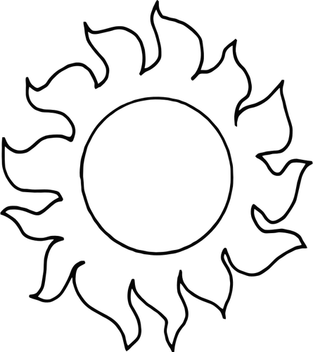 445x500 Vector Graphics Of Fiery Sun Line Art - Sun Line Drawing