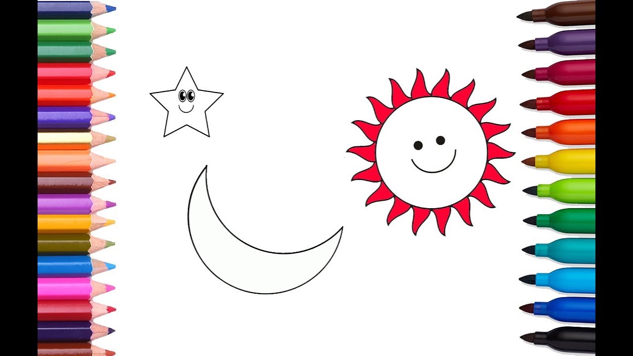 1280x720 How To Draw And Color Sun Star Moon Children Coloring Book - Sun Moon And Stars Drawing