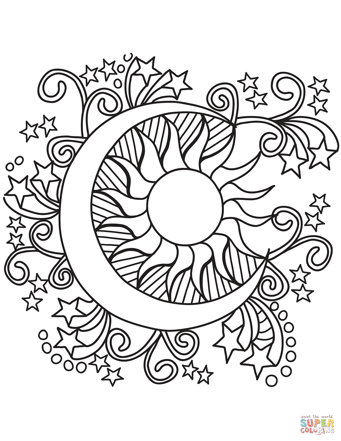 1159x1500 Pop Art Sun, Moon, And Stars Coloring - Sun Moon And Stars Drawing