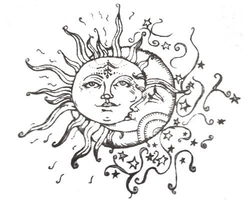 500x400 Sun Moon Stars Tattoo I Made A Plate And Crave This Exact Design - Sun Moon And Stars Drawing