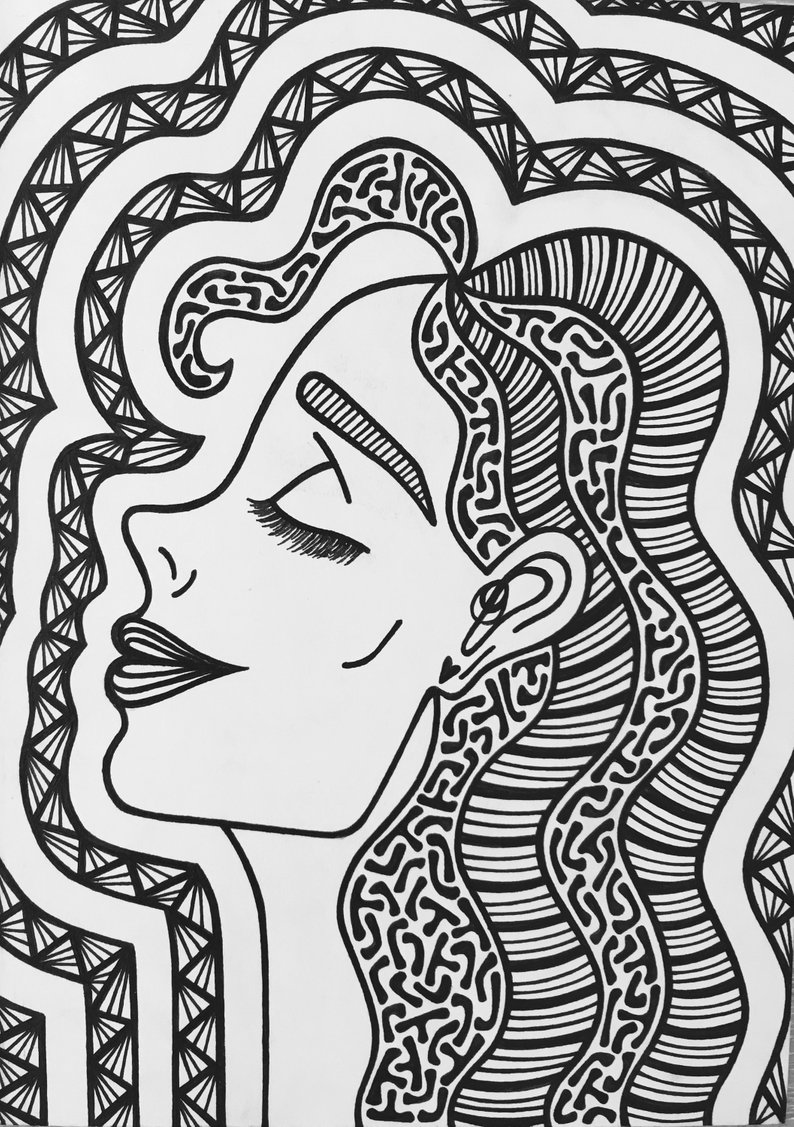 794x1127 Digital Zentangle Sun Moon Goddess Custom Ink Drawing - Sun Moon Drawing