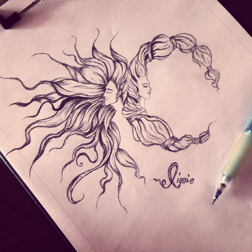 500x500 Image About Sun Moon Love Drawing Art In Cool Pics - Sun Moon Drawing