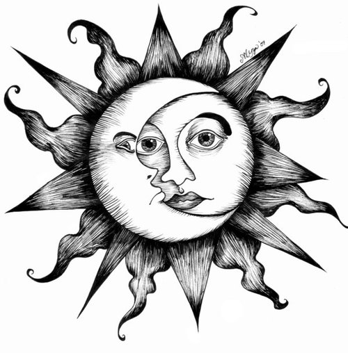 500x508 Draw Sun And Moon - Sun Moon Drawing