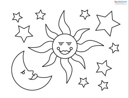 425x325 Sun Moon Stars Clipart Black And White Great Free Clipart - Sun Moon Stars Drawing