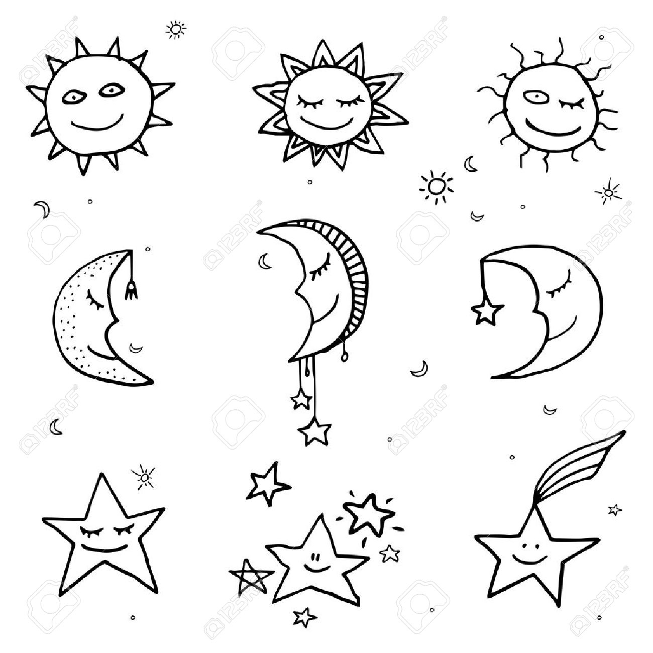 1300x1300 Drawn Sun Stars - Sun Moon Stars Drawing