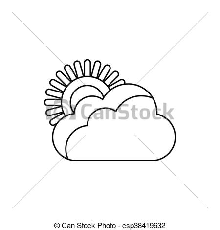 450x470 Sun And Cloud Icon, Outline Style Sun And Cloud Icon In Outline - Sun Outline Drawing