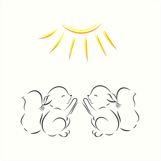 550x550 drawing of two squirrels pulls legs to the sun art prints - Sun Outline Drawing