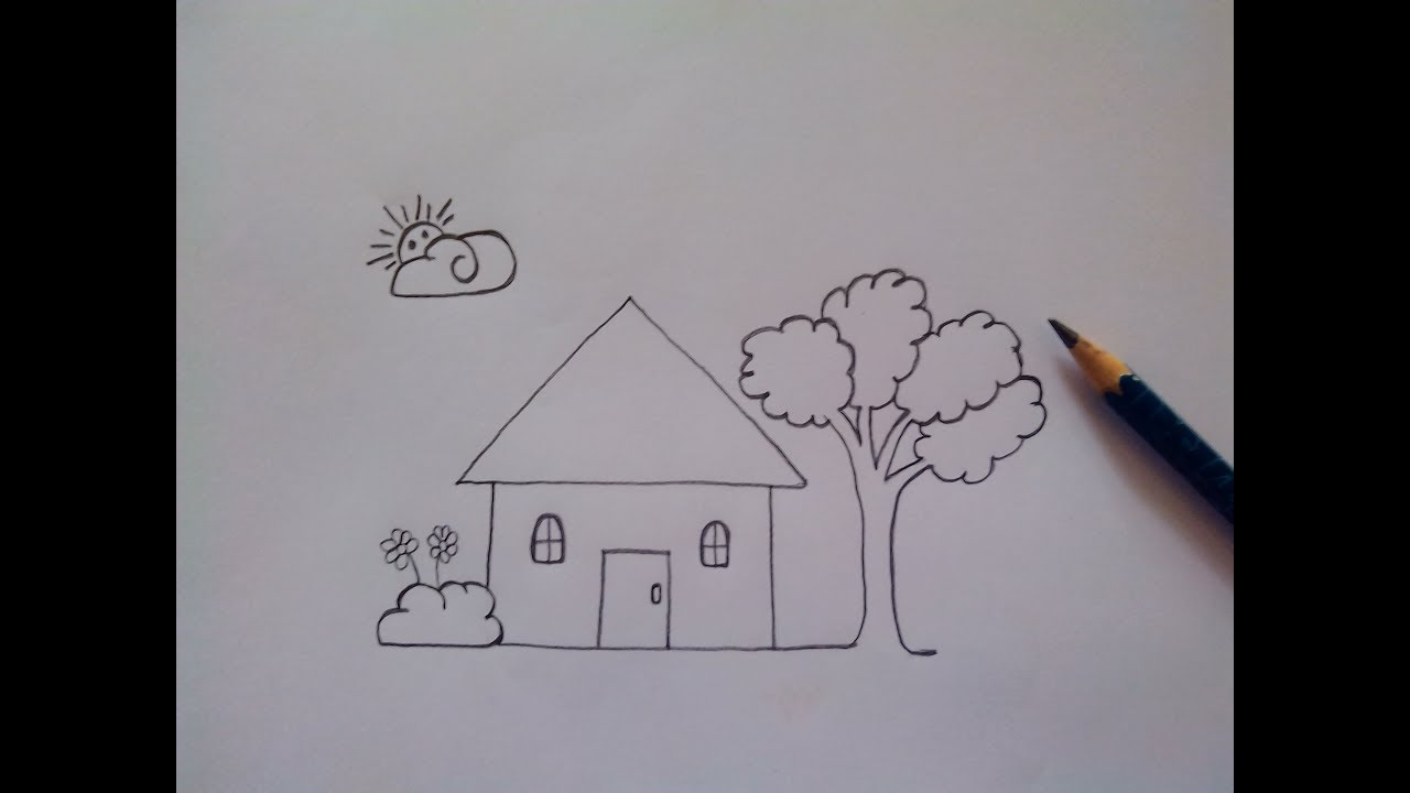 1280x720 How To Draw House Sun Flower Scenery Pencil Drawing - Sun Pencil Drawing
