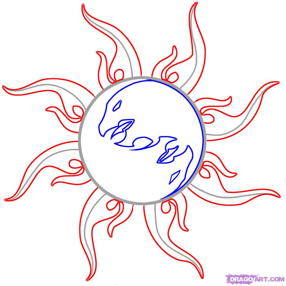 938x938 How To Draw A Tribal Yin Yang, Step - Sun Rays Drawing
