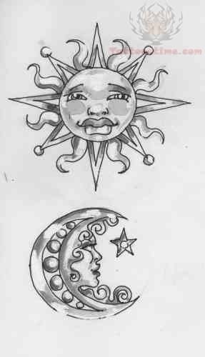 287x500 Moon And Sun Tattoo Designs - Sun Tattoo Drawing