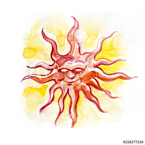 500x500 Sun, Tattoo Drawing Of A Sun In Orange Colors With Watercolor - Sun Tattoo Drawing