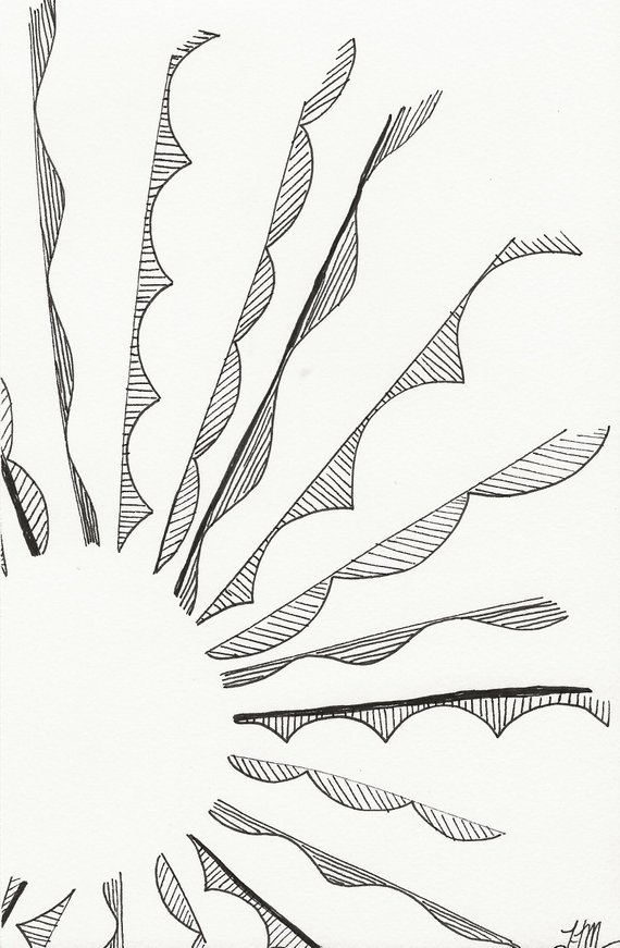 570x871 Sunburst Sketch Mid Century Modern Art Print Artist Pen Ink - Sunburst Drawing