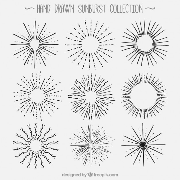626x626 Hand Drawn Sunburst Collection Vector Free Download - Sunburst Drawing