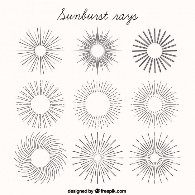 626x626 hand drawn sunburst rays ornaments free vector vectors - Sunburst Drawing
