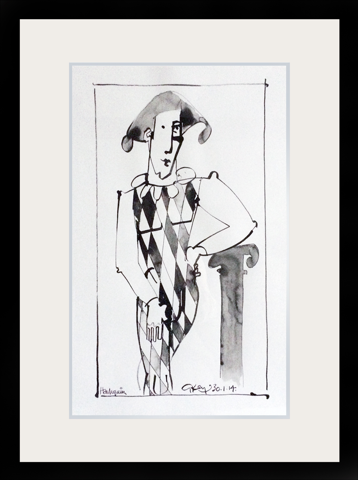 1500x2011 Geoffrey Key Harlequin Sundial Mixed Media Drawing - Sundial Drawing