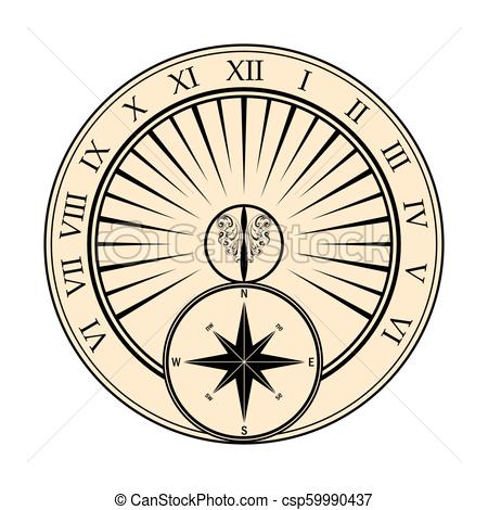 450x470 Sundial With Windrose Light Brown Sundial Silhouette Isolated - Sundial Drawing