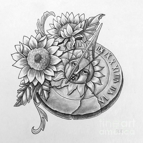 600x600 Sunflower, Tattoo, Sundial, Pencil, Greyscale, Art, Paint - Sundial Drawing