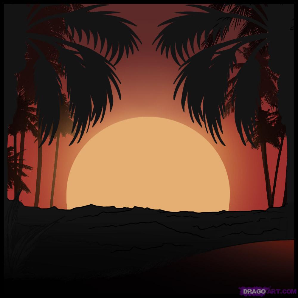 1000x1000 How To Draw A Sunset, Step - Sundown Drawing
