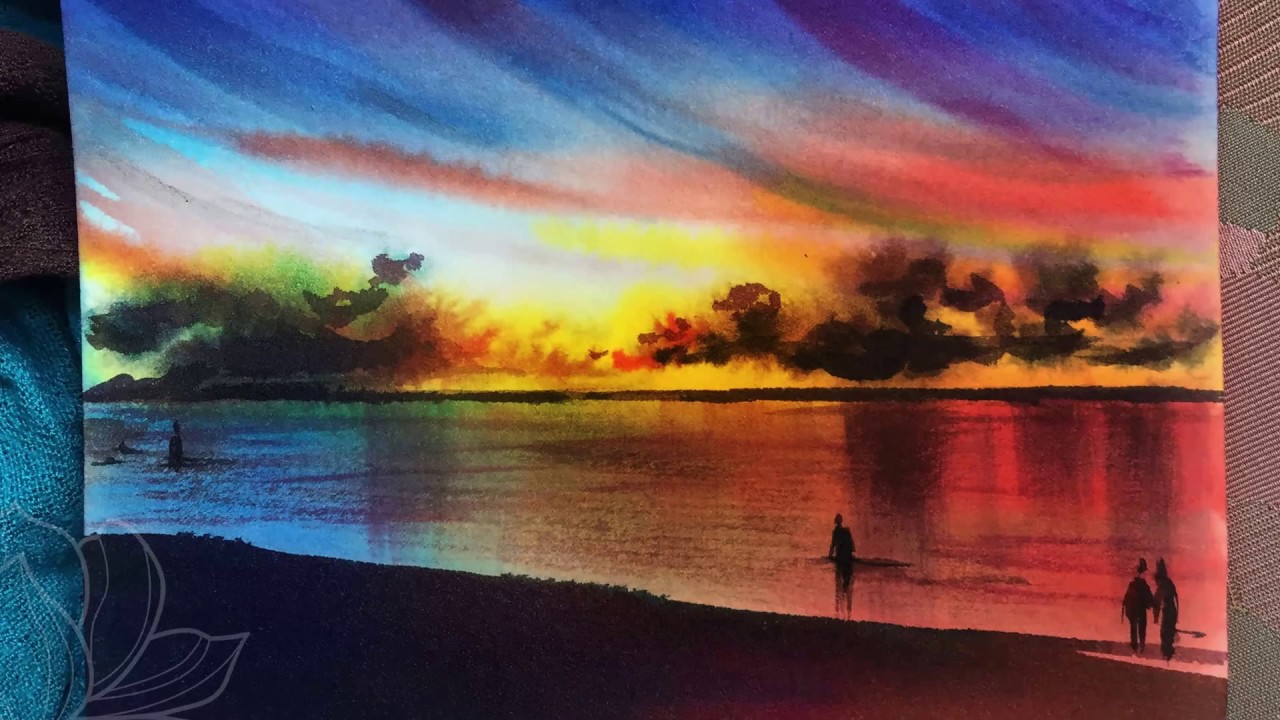 1280x720 How To Use Watercolor To Draw Sunset - Sundown Drawing