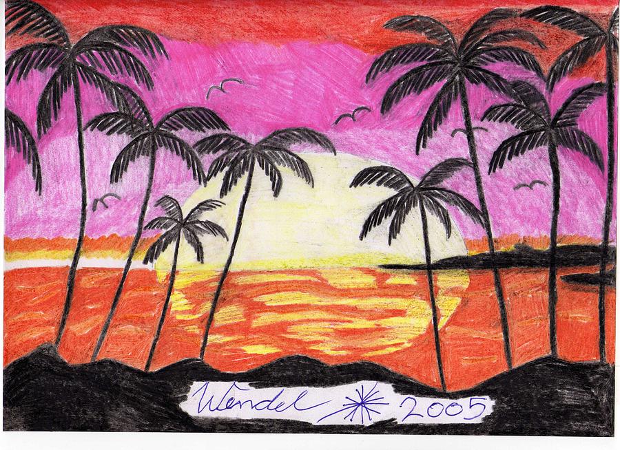 900x654 Sundown Beach Drawing - Sundown Drawing