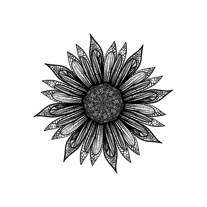 700x700 Intricate Black And White Drawing Sunflower Mandala Duvet Cover - Sunflower Black And White Drawing