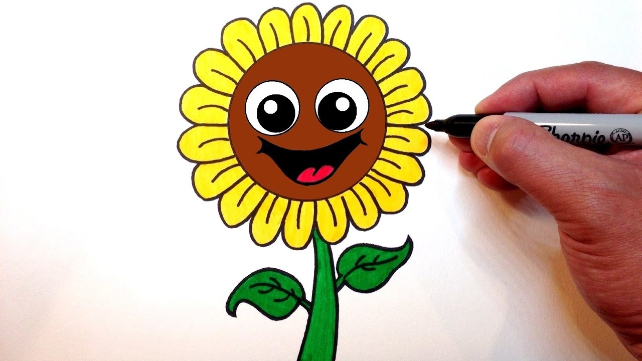 1280x720 How To Draw A Cute Sunflower - Sunflower Cartoon Drawing. 