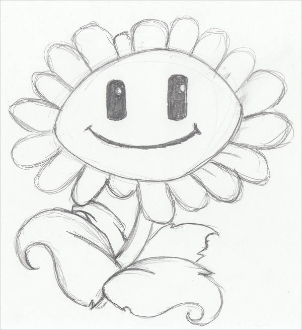 600x655 Sunflower Drawings - Sunflower Cartoon Drawing