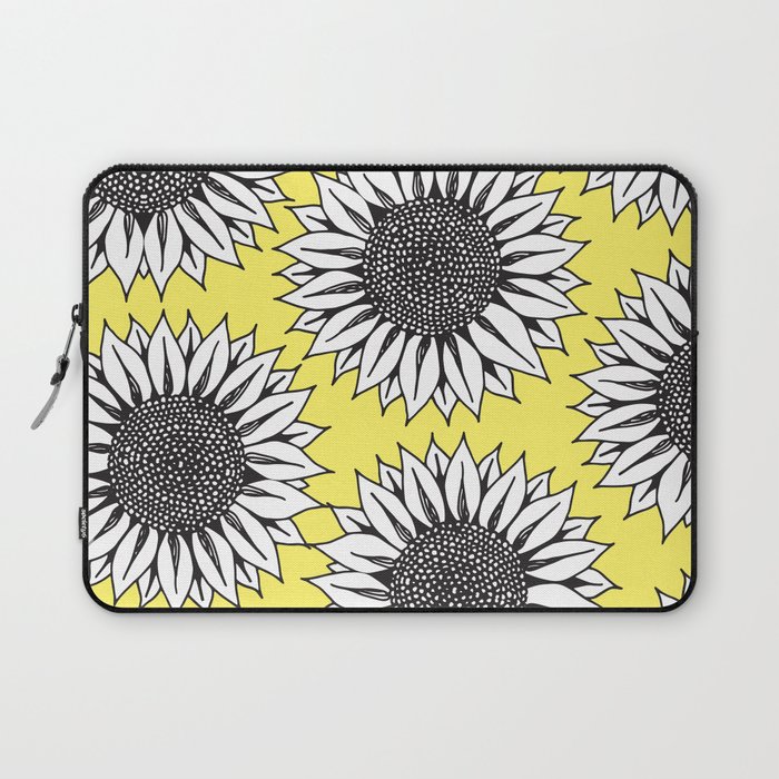 700x700 Yellow Sunflower In Black And White Hand Drawing Laptop Sleeve - Sunflower Drawing Black And White