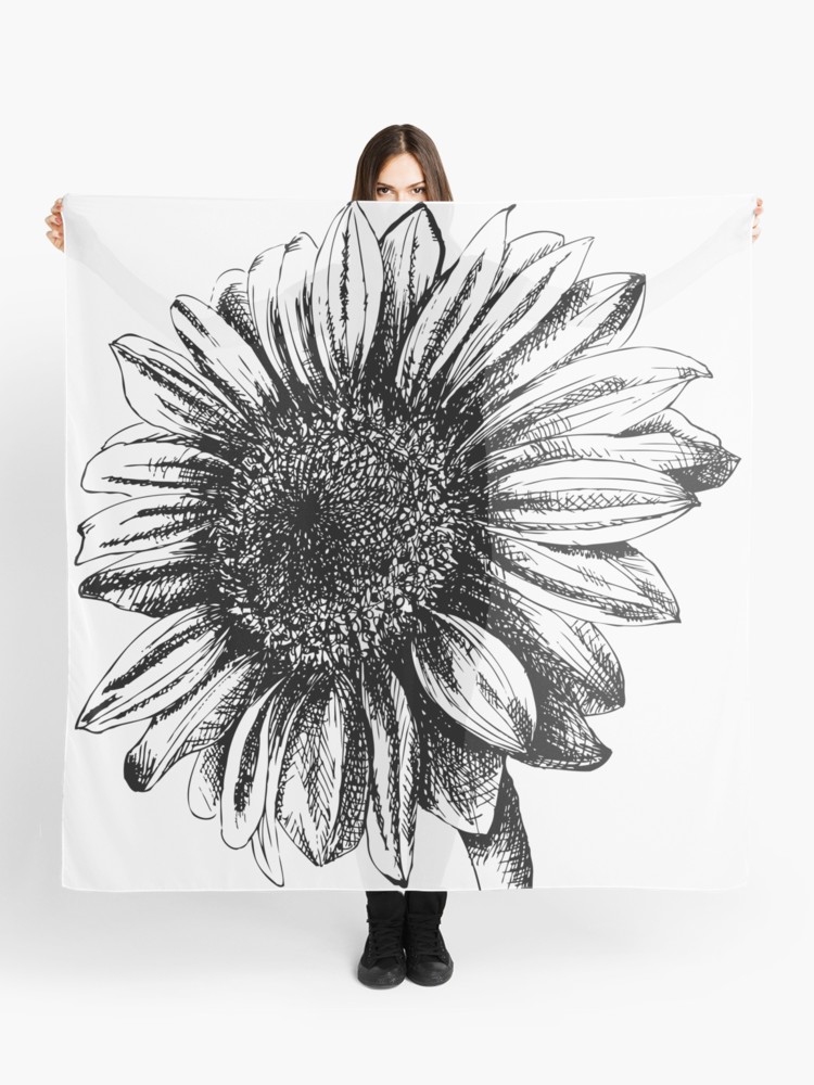 750x1000 Artist Sketch Sunflower Drawing In Black And White Scarf - Sunflower Drawing Black And White