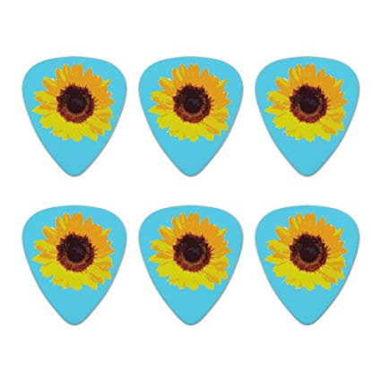 425x425 Sunflower Drawing On Blue Background Novelty Guitar - Sunflower Drawing Pictures