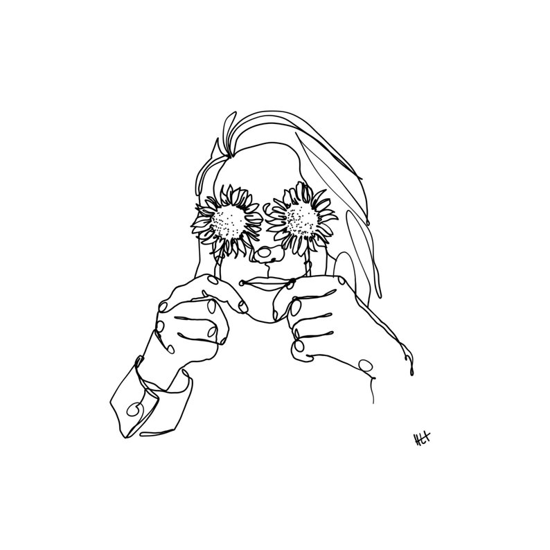 794x794 Sun In My Eyes Sunflower Portrait One Line Drawing Etsy - Sunflower Drawing Pictures