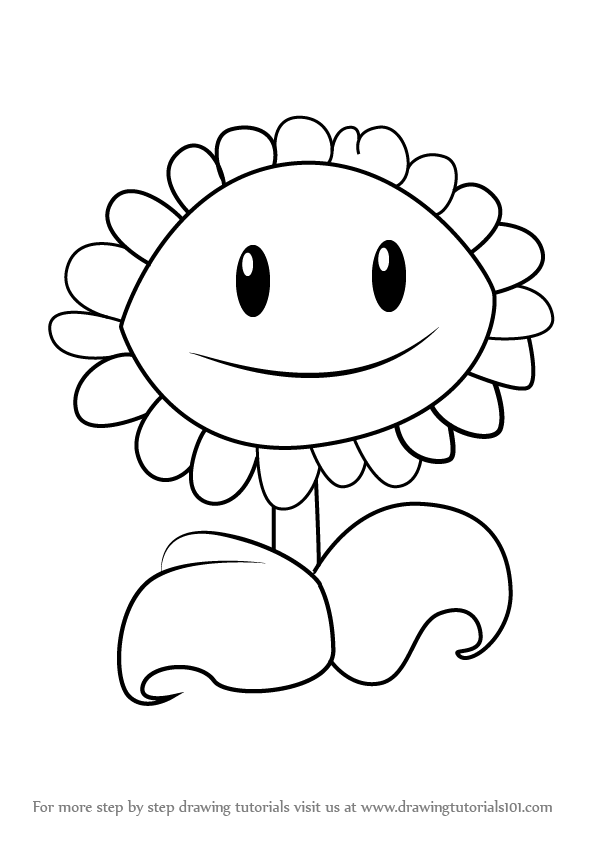 596x843 Learn How To Draw Sunflower From Plants Vs Zombies - Sunflower Drawing Tutorial