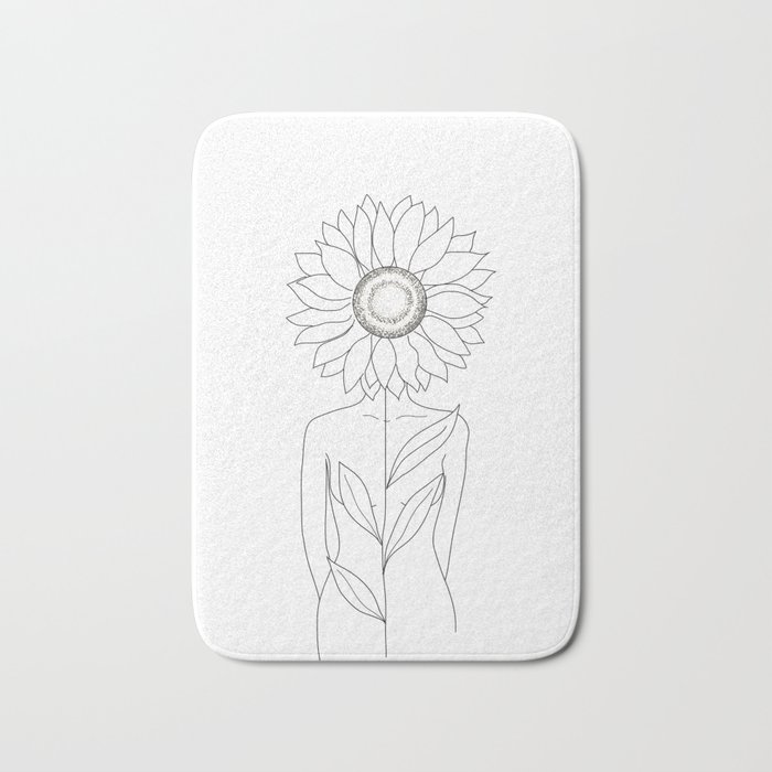 700x700 minimalistic line art of woman with sunflower bath mat - Sunflower Line Drawing