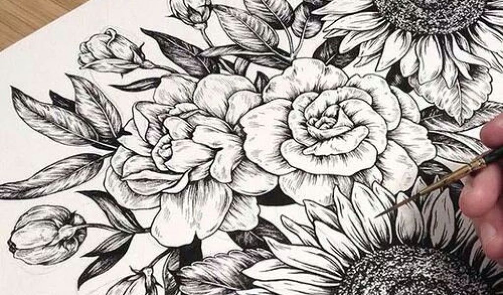 1024x600 drawings of peonies flowers peony flower tattoo sunflower tattoo - Sunflower Tattoo Drawing
