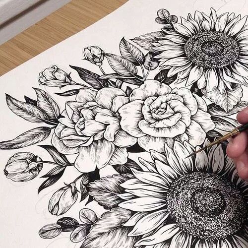 500x500 sunflower drawing peony flower tattoo sunflower tattoo tattoo - Sunflower Tattoo Drawing