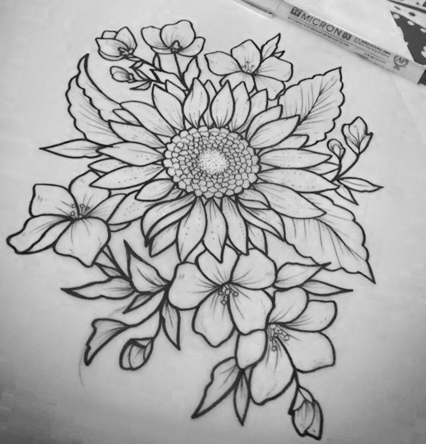 Sunflower Tattoo Drawing at PaintingValley.com | Explore collection of