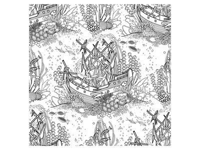 400x300 Sunken Pirateship Coloring Art Coloring Poster - Sunken Pirate Ship Drawing