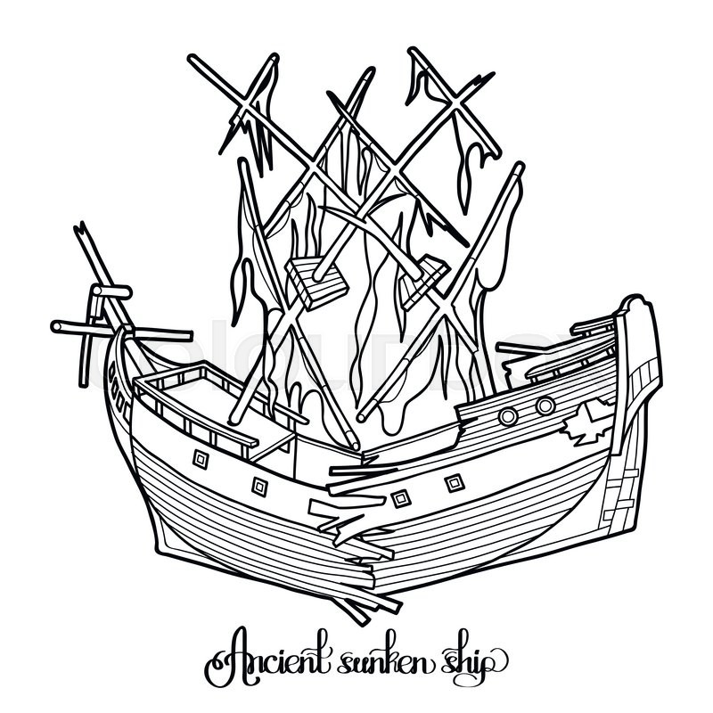 800x800 ancient sunken ship graphic vector stock vector colourbox - Sunken Ship Drawing