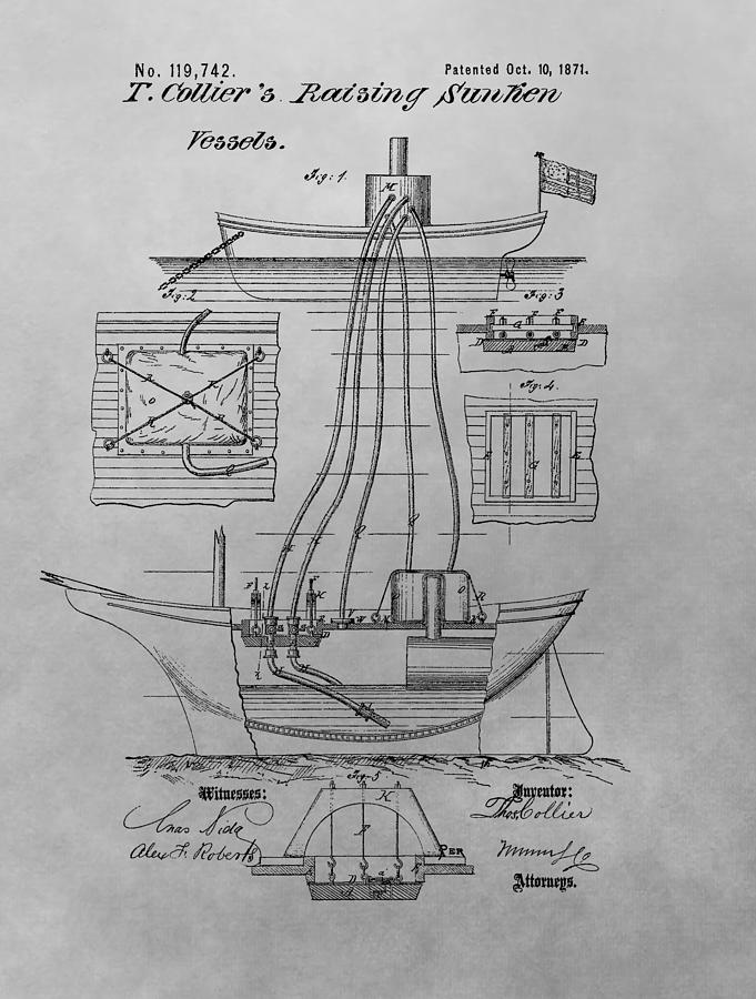 681x900 shipwreck recovery patent drawing drawing - Sunken Ship Drawing