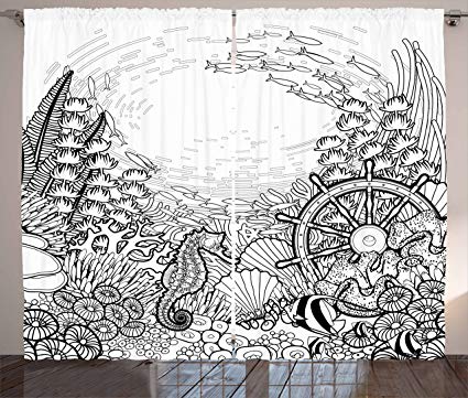 425x361 ambesonne aquarium curtains, graphic coral reef - Sunken Ship Drawing