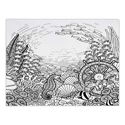 425x425 rectangular satin tablecloth,aquarium,graphic coral - Sunken Ship Drawing