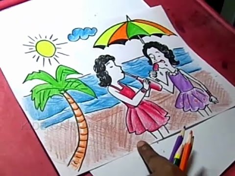 480x360 how to draw summer season beach drawing for kids - Sunny Day Drawing