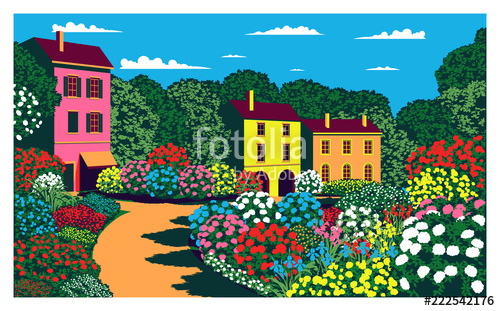 500x311 sunny day in the garden near the pavilion handmade drawing vector - Sunny Day Drawing