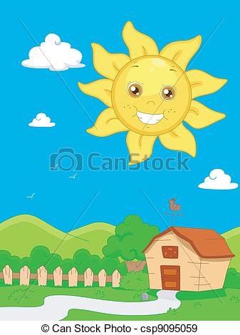 337x470 sunny scene illustration featuring a sunny day - Sunny Day Drawing