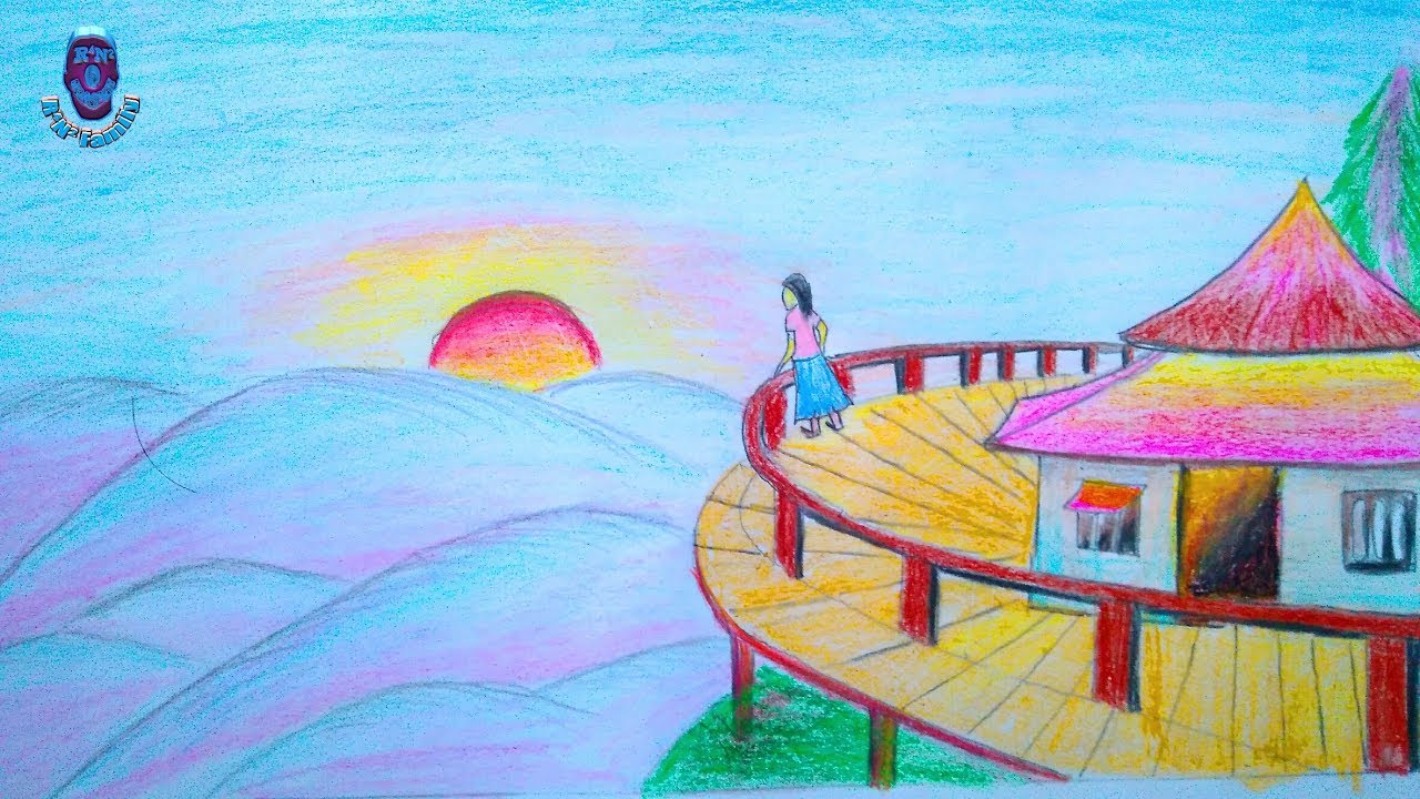 1280x720 Sunrise, The Wonderful Drawing Scenery How To Draw - Sunrise Drawing Images